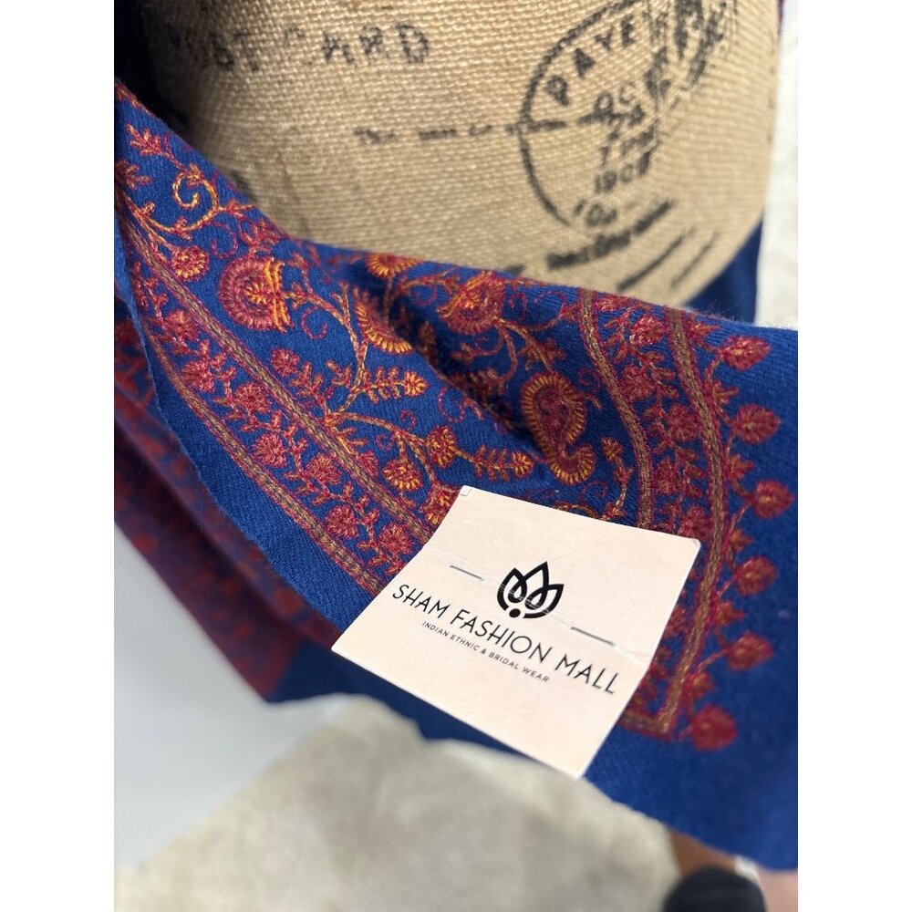 Luxurious Reversible Blue & Red Paisley Shawl Wrap Headcover Long Boho - Picture 5 of 7